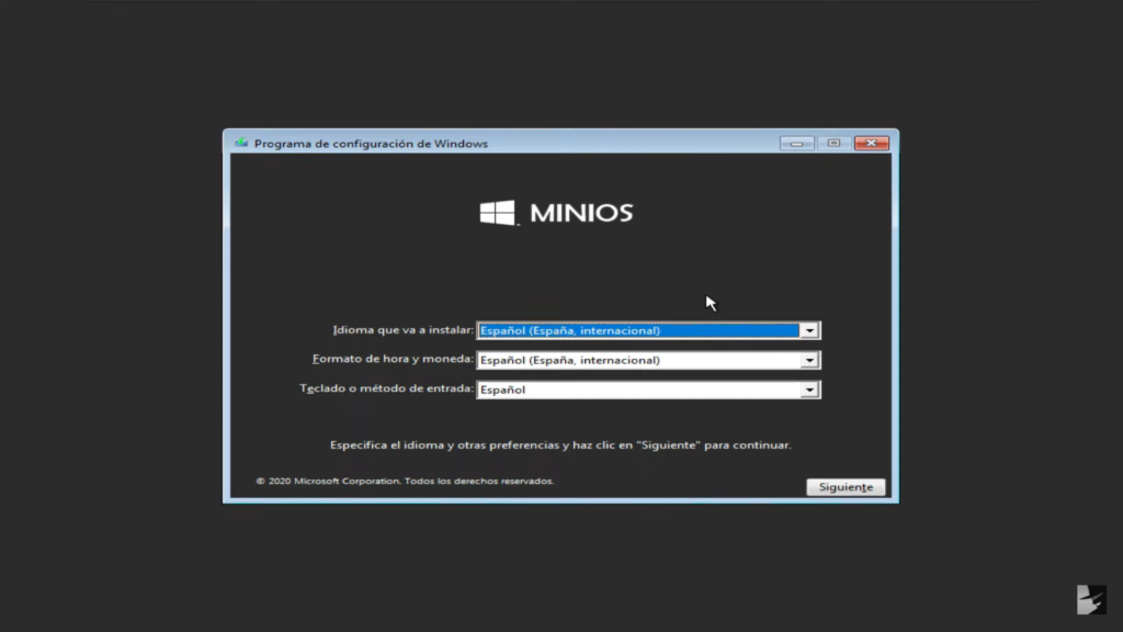 Programa de instalación de MiniOS